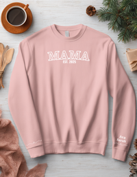 Load image into Gallery viewer, Personalized Embroidered Mama Sweatshirt with Kid Names on Sleeve, Mothers Day Gift, Birthday Gift for Mom, New Mom Gift
