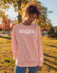Load image into Gallery viewer, Personalized Embroidered Mama Sweatshirt with Kid Names on Sleeve, Mothers Day Gift, Birthday Gift for Mom, New Mom Gift
